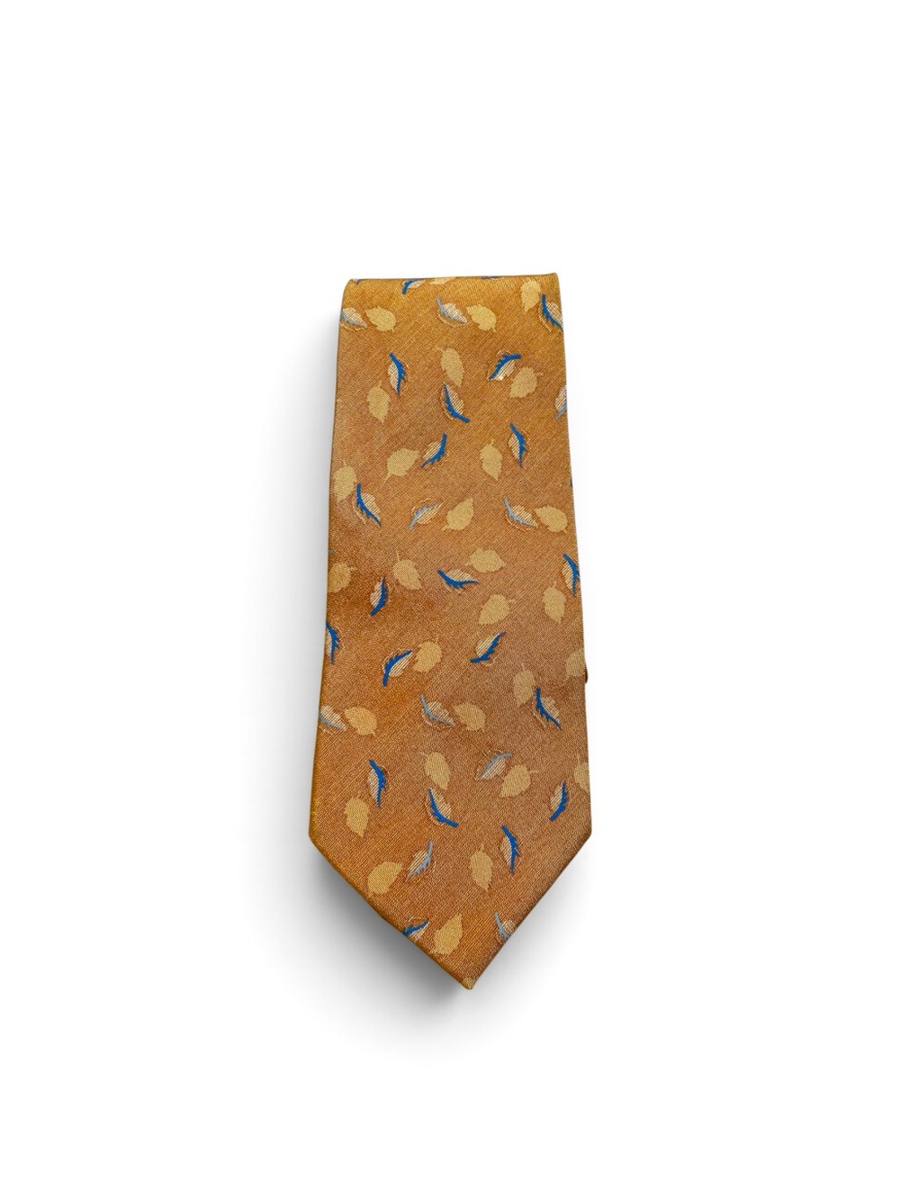 Jos. A. Bank Golden Yellow Leaf -Print Textured Matte Silk Tie 4” Wide